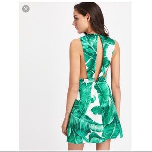 Palm Print Backless Dress